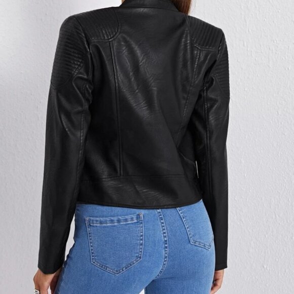 Vegan Leather Minimalist Moto Jacket Black - Picture 2 of 16